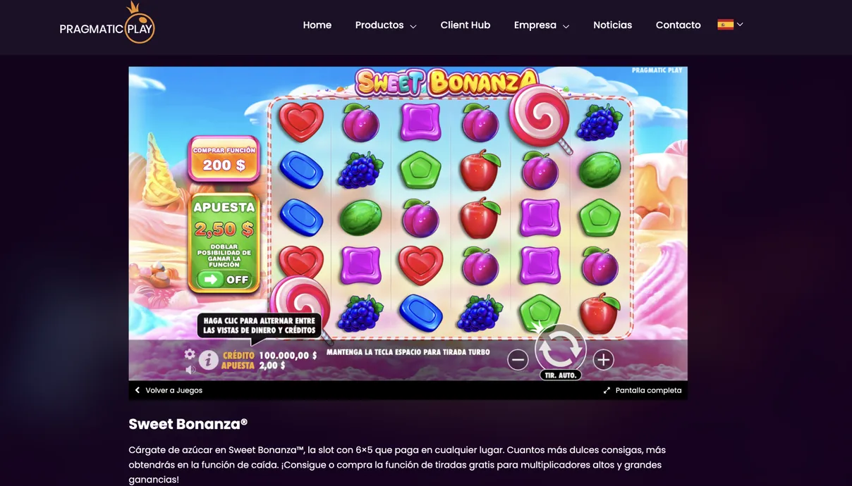 El sitio oficial de Pragmatic Play es la forma m&aacute;s confiable de jugar la demo de Sweet Bonanza.
