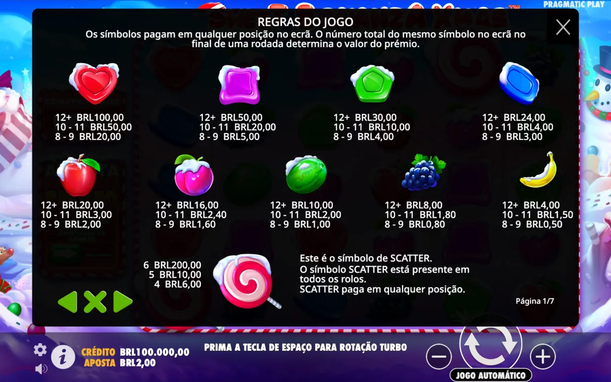 Cada símbolo tem seu próprio valor e pode trazer uma vitória se agrupar em um cluster de 8 ou mais imagens idênticas. Cada símbolo tem seu próprio valor e pode trazer uma vitória se agrupar em um cluster de 8 ou mais imagens idênticas.